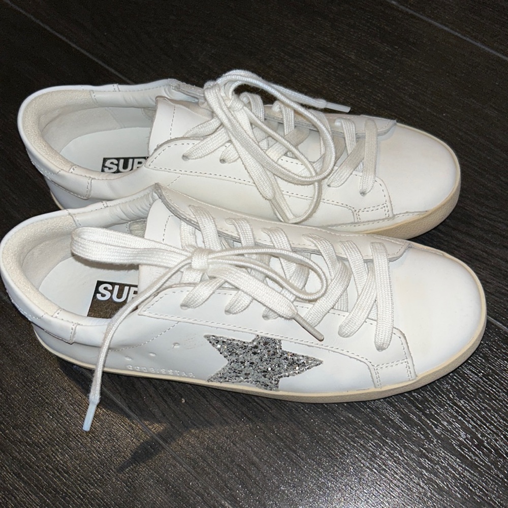 GOLDEN GOOSE White super star sneakers with sparkle detail